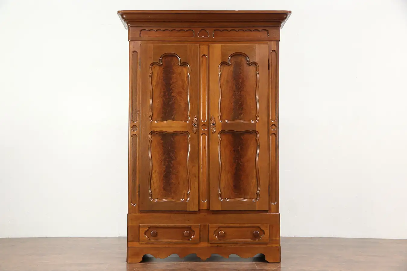 Main image of Victorian 1860 Antique Carved Walnut Armoire, Wardrobe or Closet