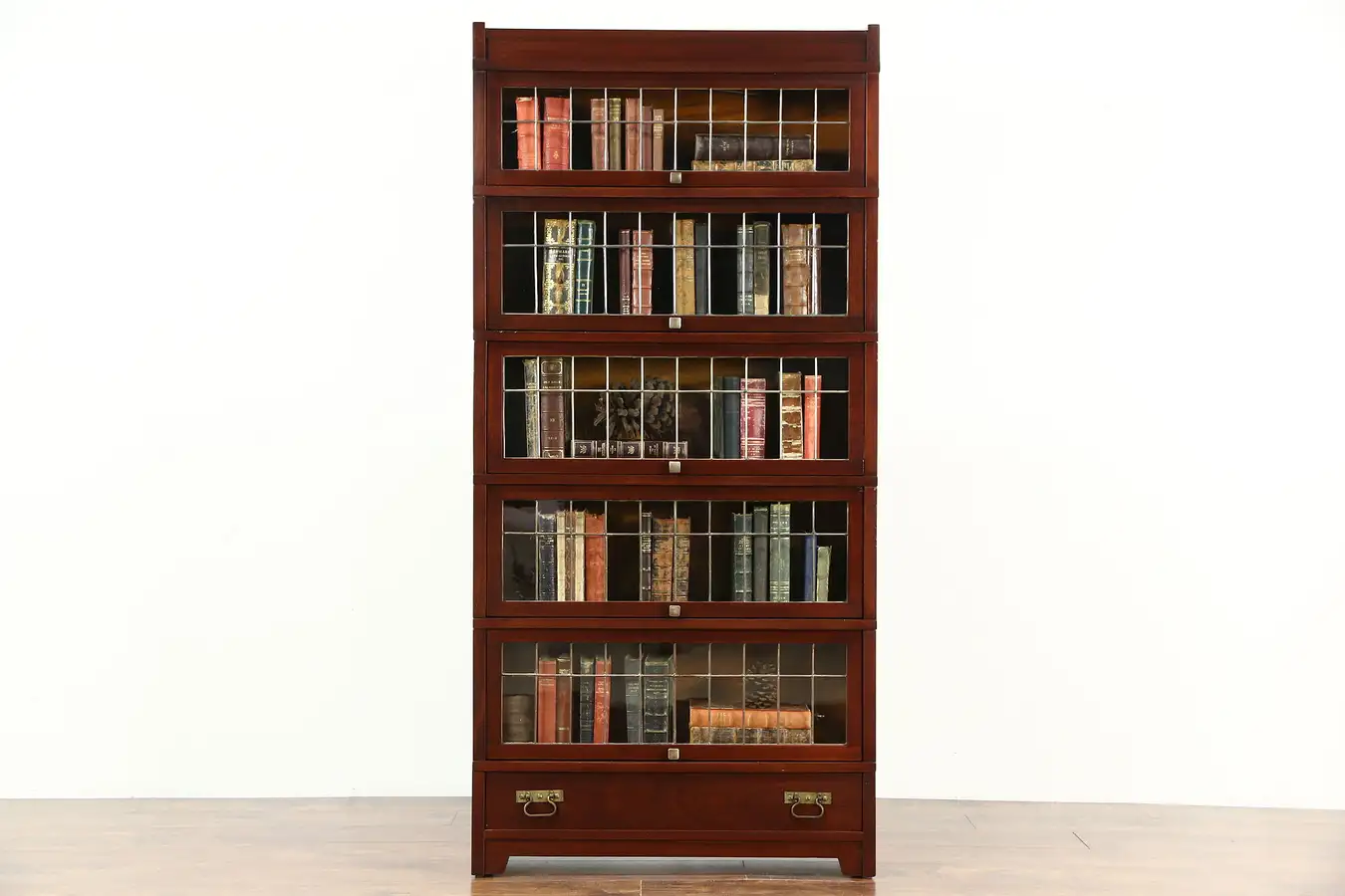 Main image of Globe Wernicke Mission Leaded Glass Mahogany Barrister Lawyer Stacking Bookcase