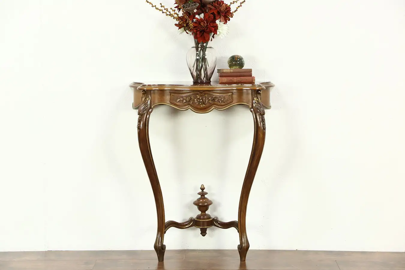 Main image of French Marble Top Hand Carved 1920's Antique Hall Console Table
