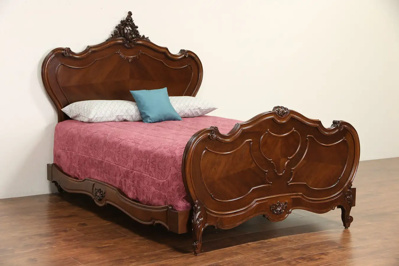 Main image of French 1900 Antique Hand Carved Walnut Queen Size Bed