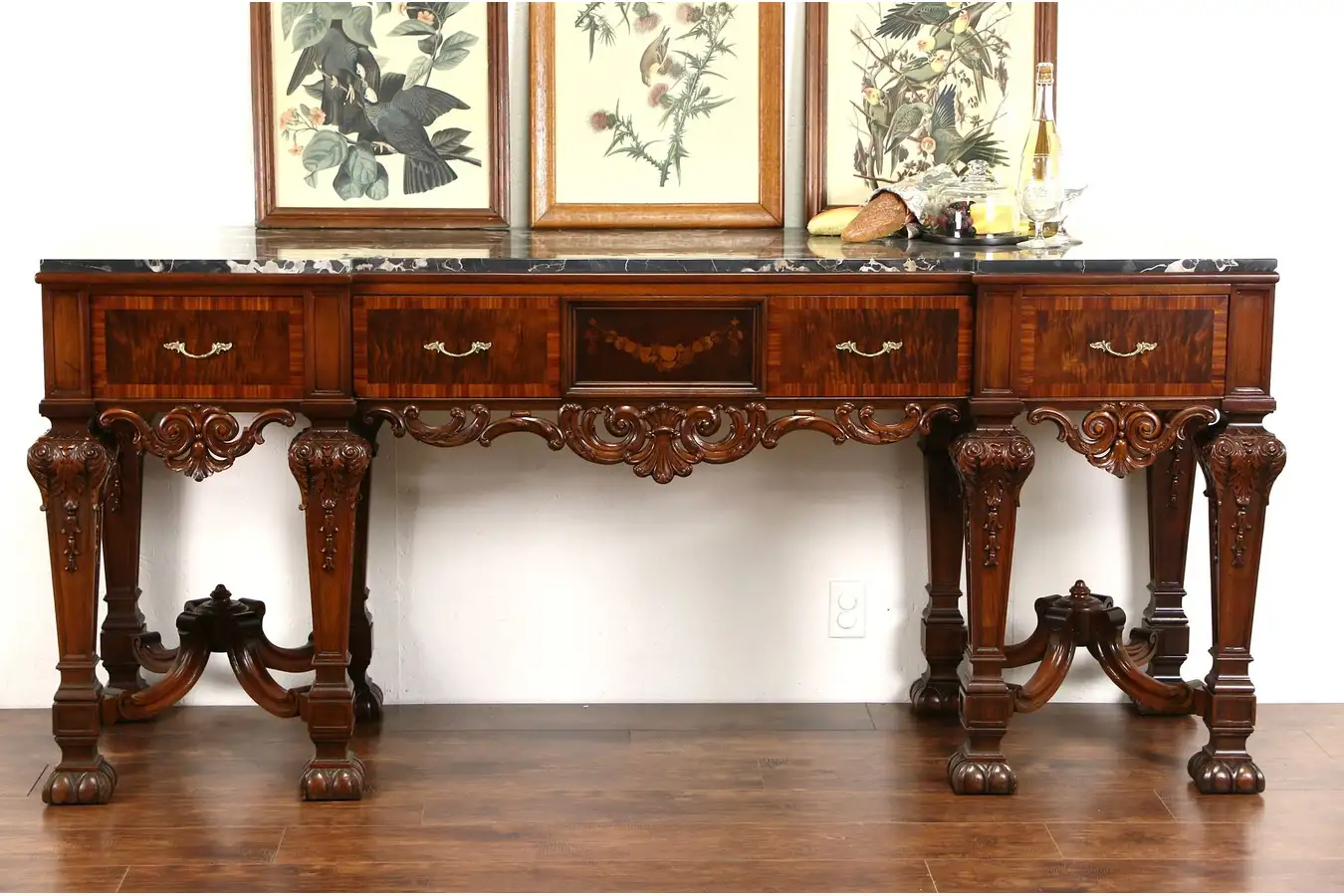 Main image of Renaissance Carved 1920's Sideboard, Server or Console, Black Marble Top, Signed