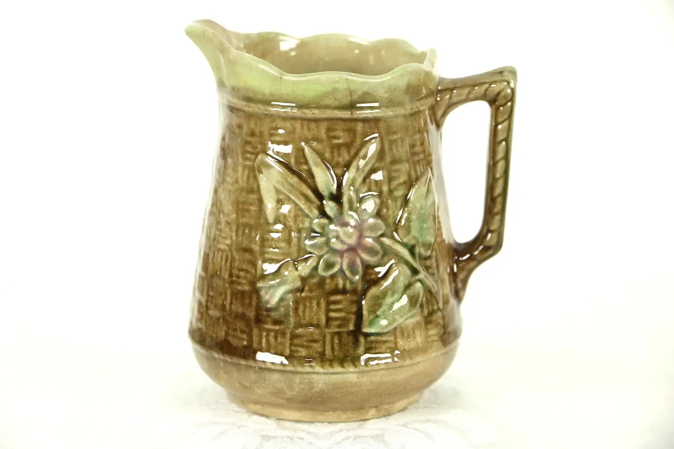 Main image of Majolica Hand Painted Cream Pitcher, 4 1/2" Tall.