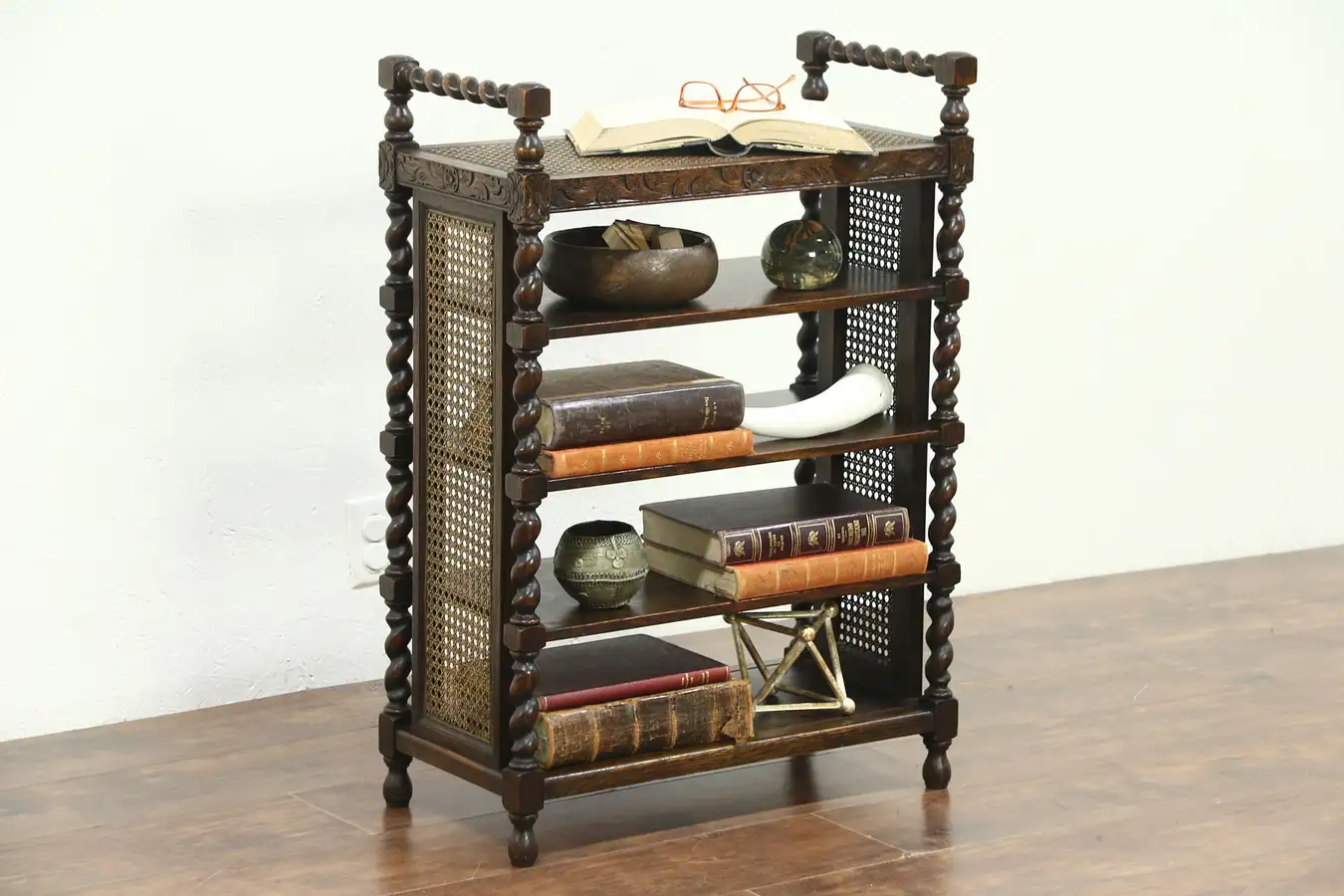 Main image of Oak Barley Twist Antique Music Shelf or Magazine Rack, Bathroom Stand