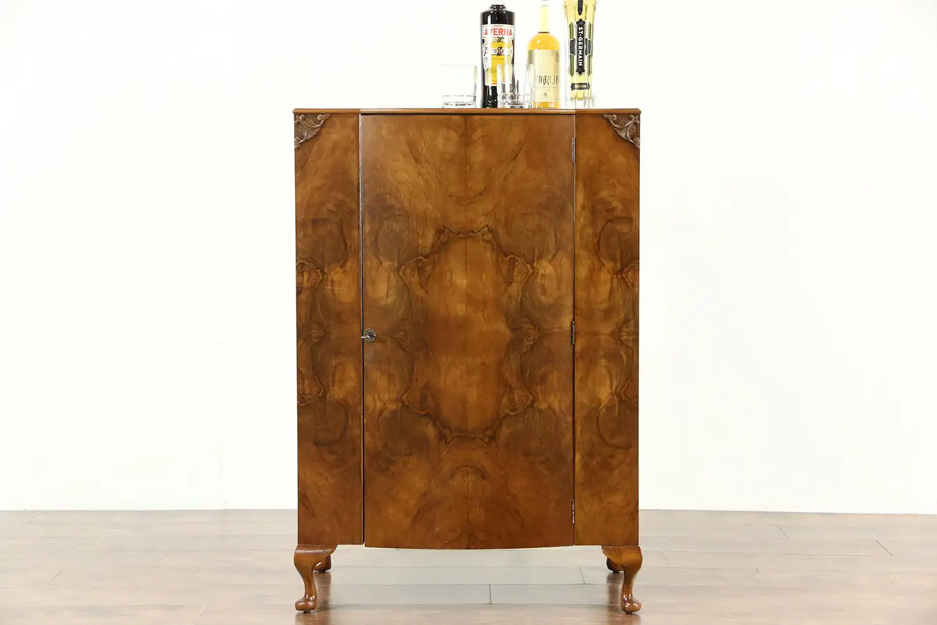Main image of Italian Olive Burl 1920 Antique Hall Console, Music or Bar Cabinet