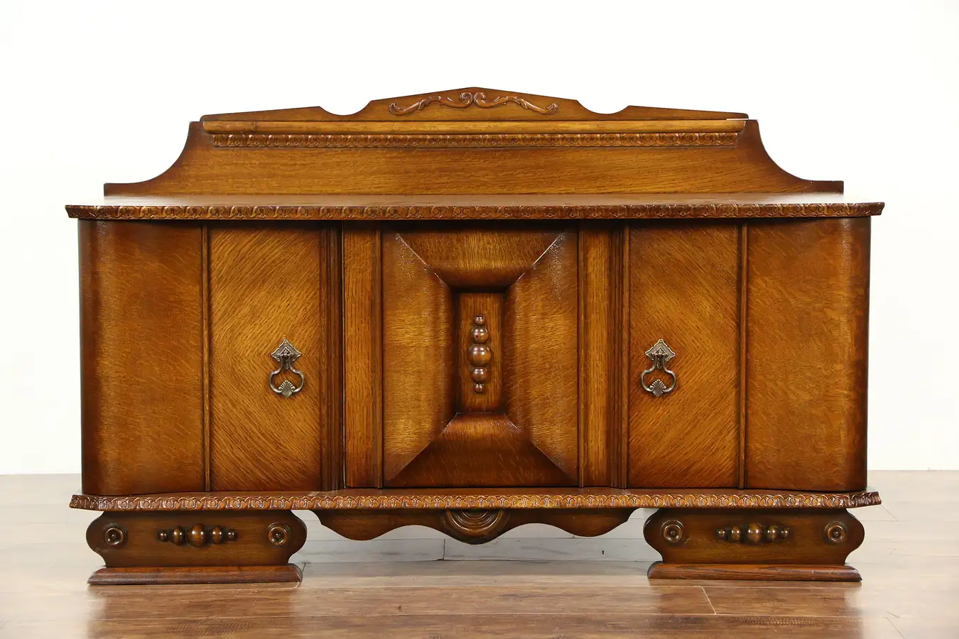 Main image of Art Deco 1930 Vintage Carved Oak TV or Hall Console or Cabinet, Italy