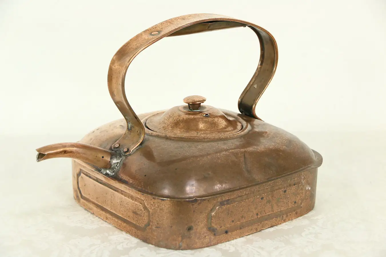 Main image of Copper Antique Square Tea Kettle, Signed Belling, England