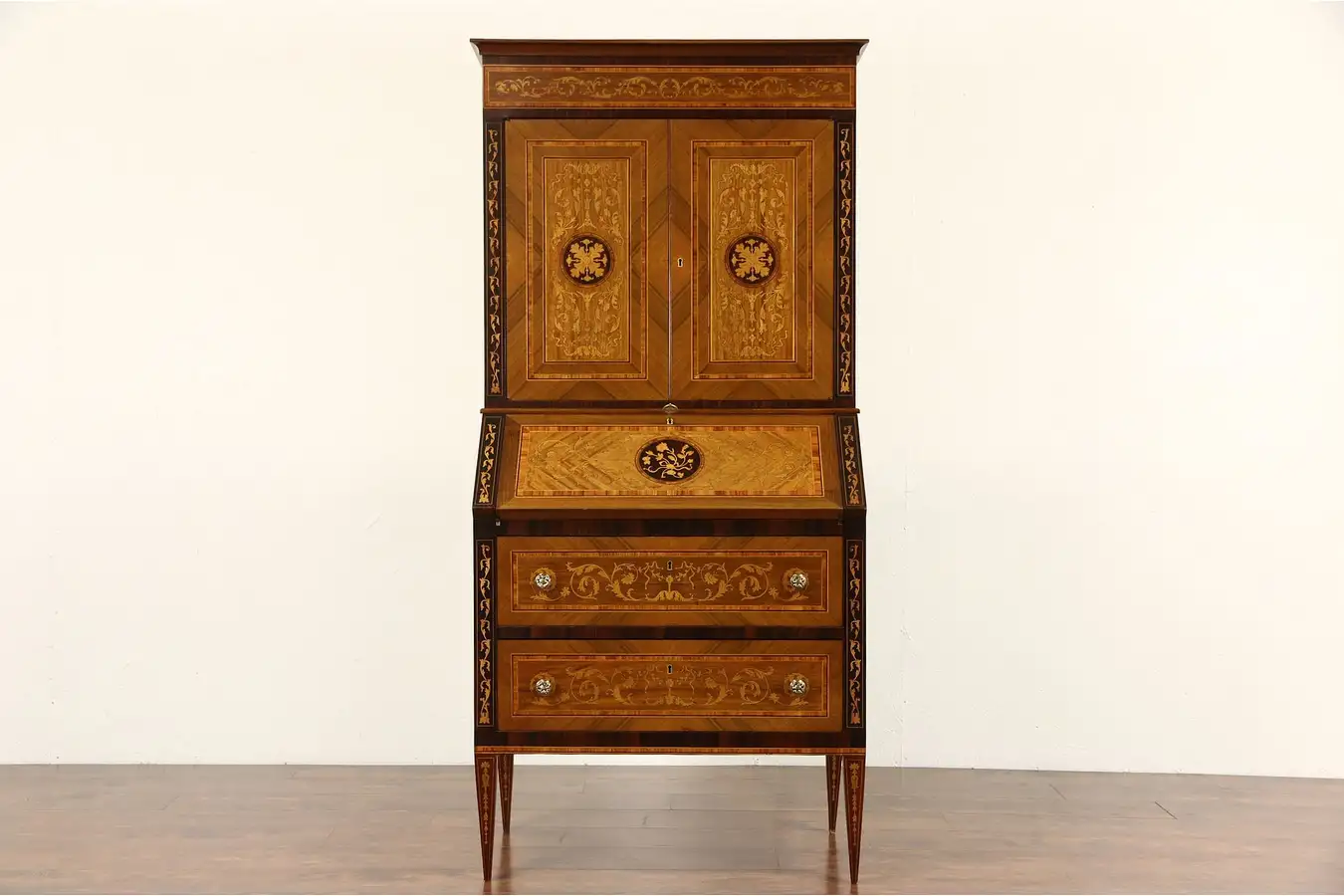 Main image of Italian 1930's Vintage Rosewood, Tulpwood, Ebony Marquetry Secretary Desk