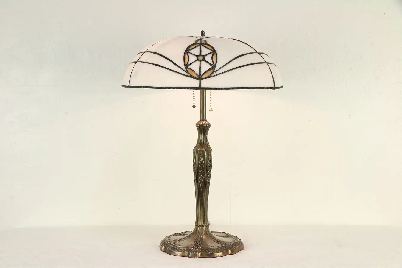 Main image of Art Deco Leaded Curved Stained Glass Shade Antique 1920 Lamp