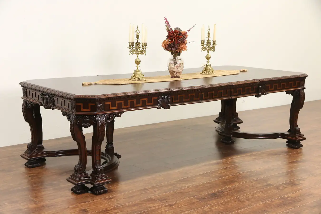 Main image of Renaissance Carved Walnut 1920 Antique Dining Table, 3 Leaves