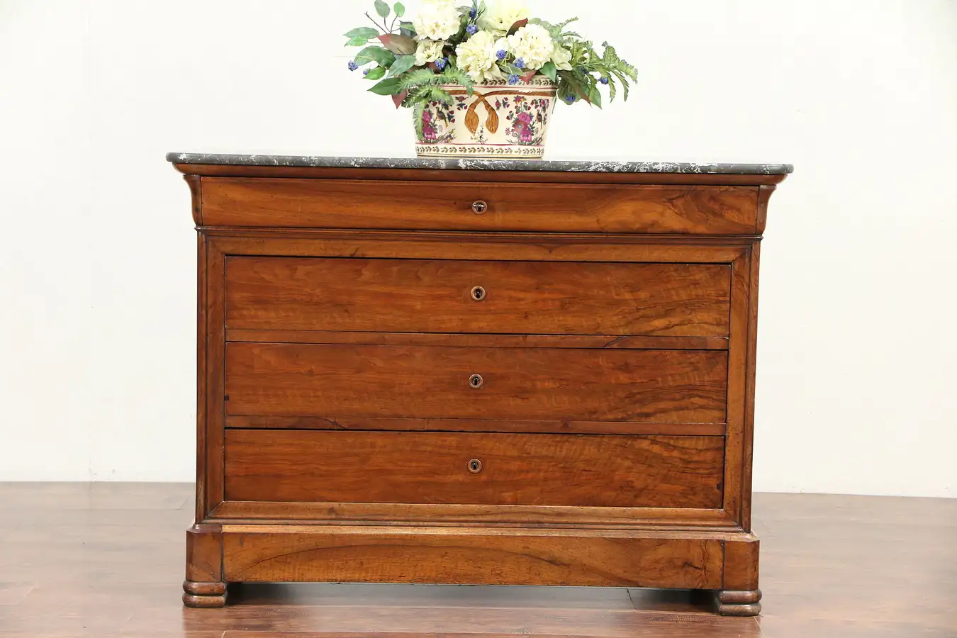Main image of French Walnut Antique 1840 Linen Chest or Dresser, Marble Top