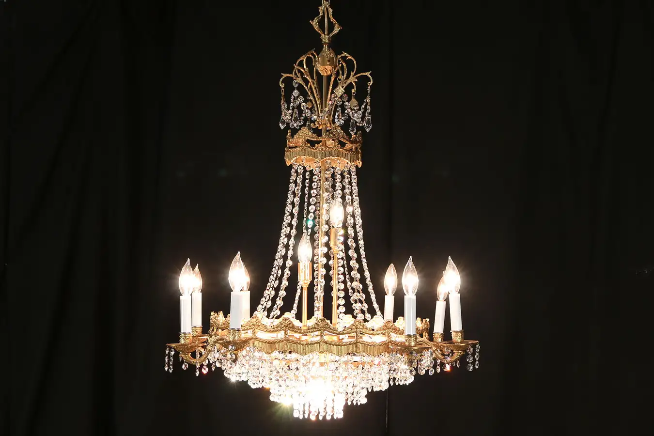 Main image of Regency Style Vintage 16 Light Bronze Chandelier, Strass Crystal Prisms