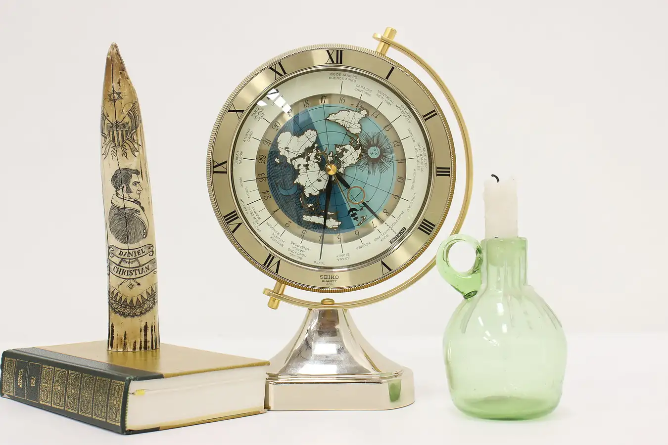 Main image of World Date Line Vintage Swivel Clock on Stand, Seiko