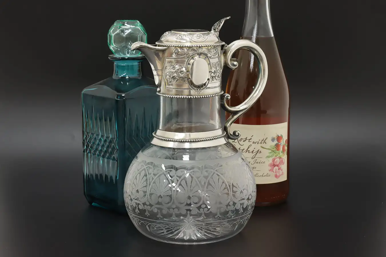 Main image of Victorian Sterling Silver Cut Glass Claret Jug Wine Pitcher