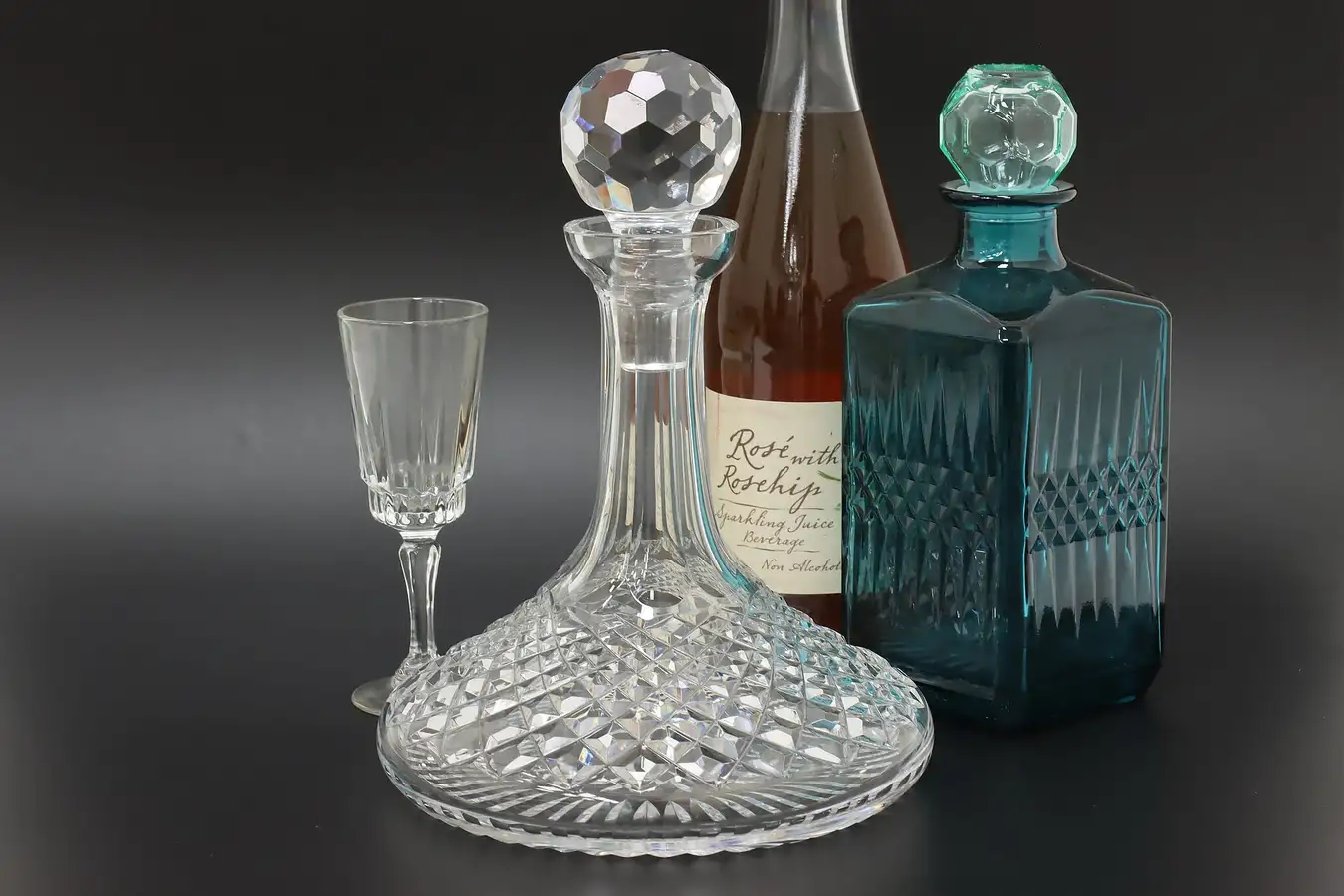 Main image of Blown & Cut Glass Ship Decanter Fitted Stopper