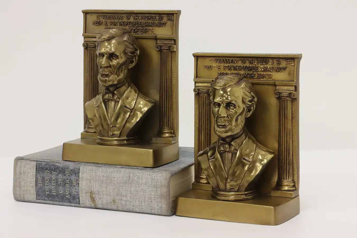 Main image of Pair Vintage President Lincoln Brass Finish Library Bookends