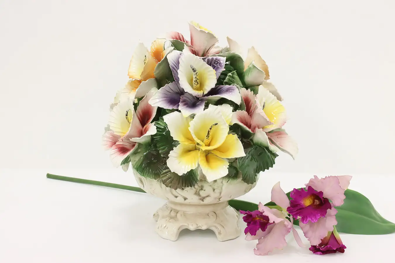 Main image of Italian Capodimonte Porcelain Flower Basket Sculpture