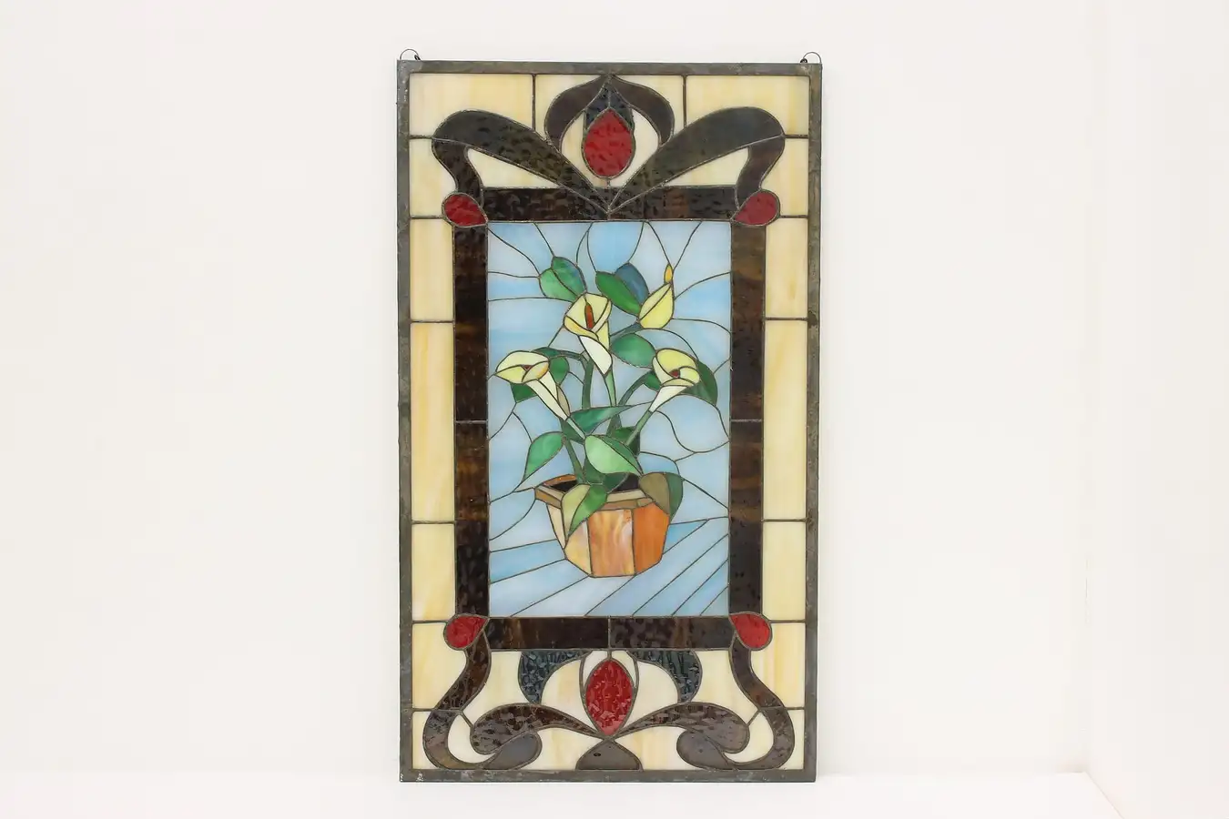 Main image of Calla Lilies Vintage Hand Leaded Stained Glass Window