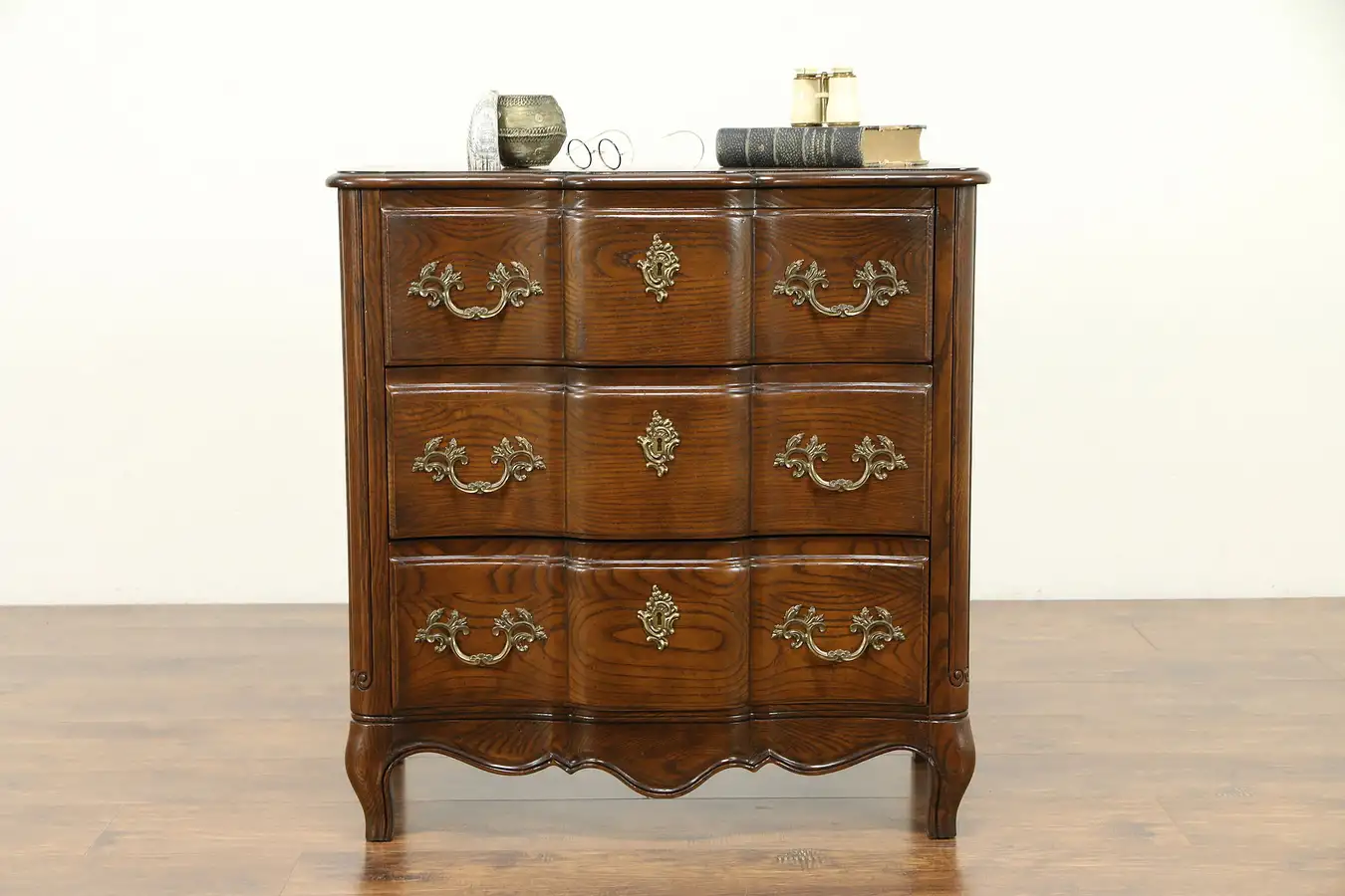 Main image of Country French Vintage Small Chest, Oak & Burl, Signed Baker