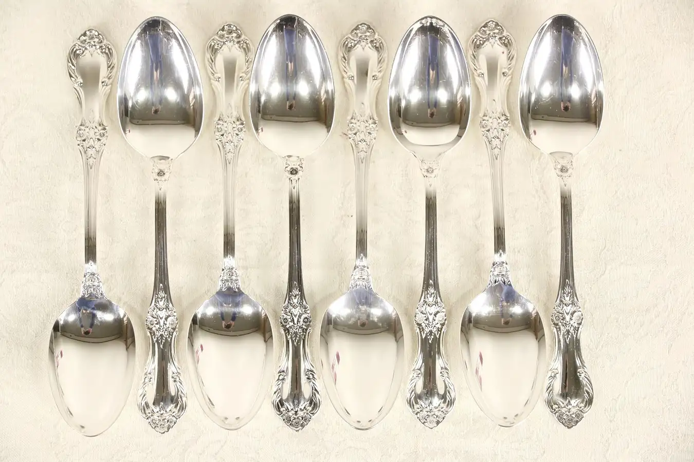 Main image of Wild Rose Sterling Silver Set of 8 Soup or Serving Spoons, Signed International