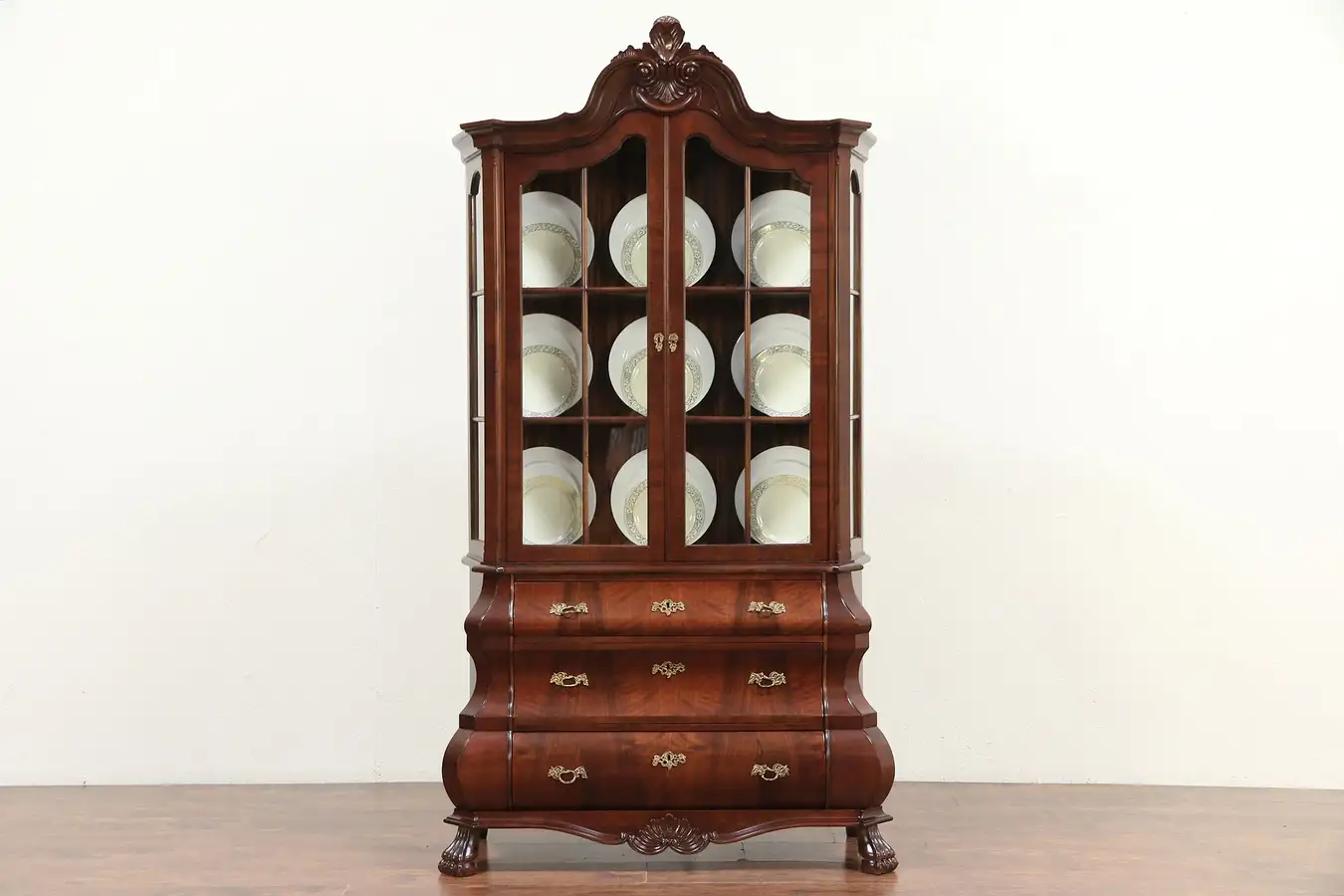 Main image of Dutch Baroque Vintage Bombe Mohogany China or Curio Display Cabinet