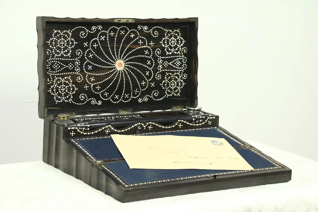 Main image of Macassar Ebony Antique 1890 Inlaid Lap or Travel Desk, British India