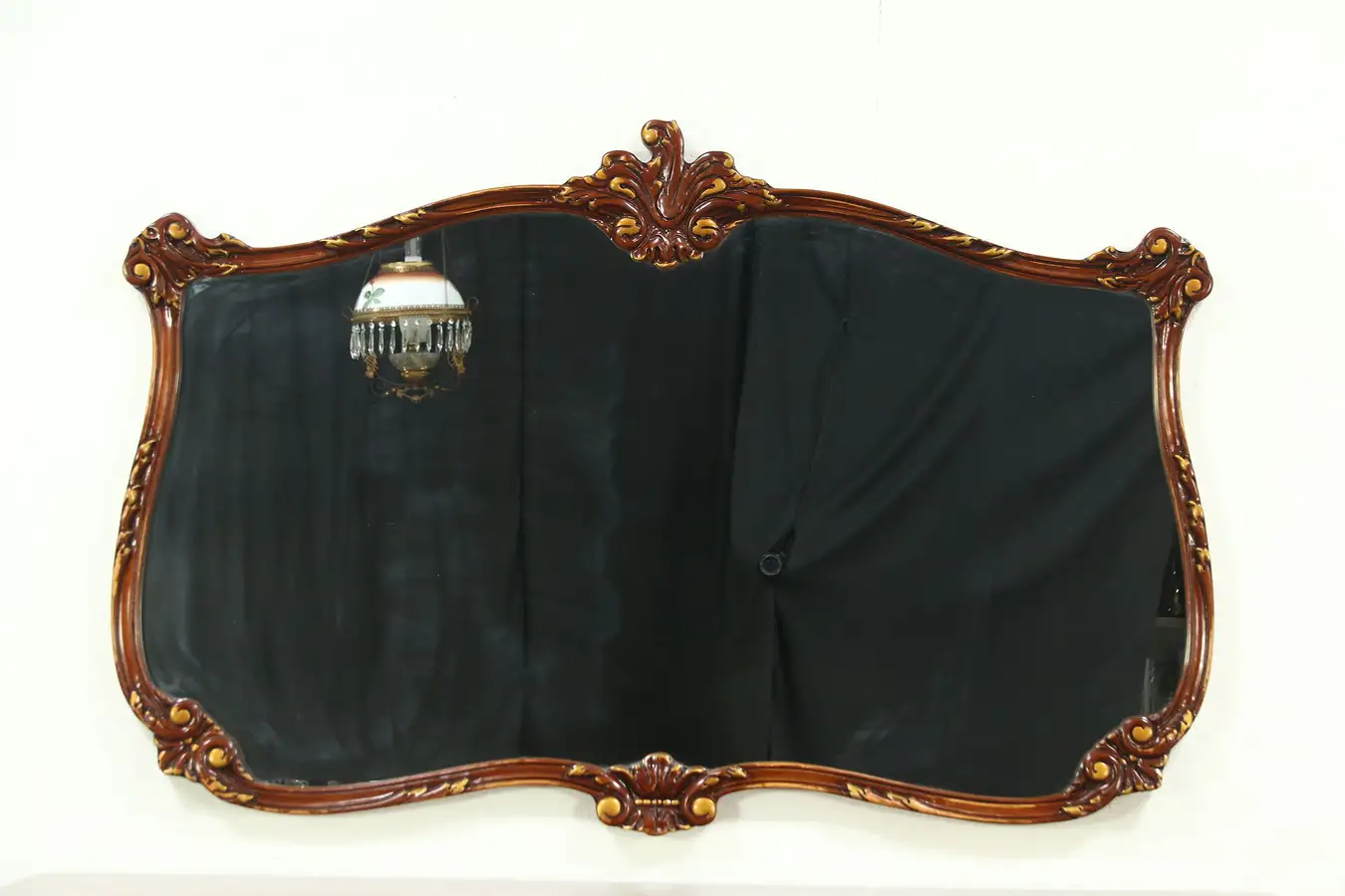 Main image of Baroque Carved Cherry Vintage Wall Mirror, Hand Painted Signed Montalbano