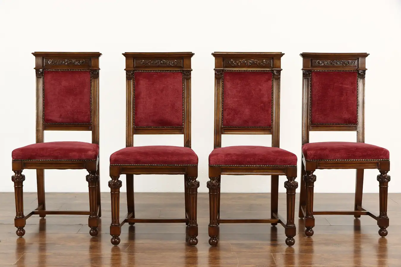 Main image of Set of 4 Italian Carved Walnut Antique Dining or Game Table Chairs