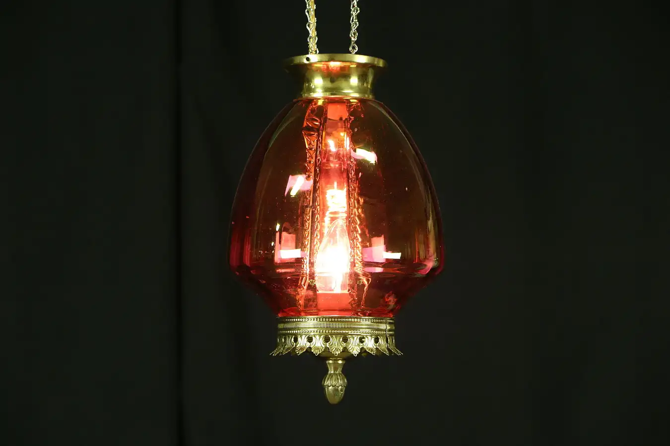 Main image of Cranberry Glass 1880 Antique Oil Lamp Hall Light, Electrified