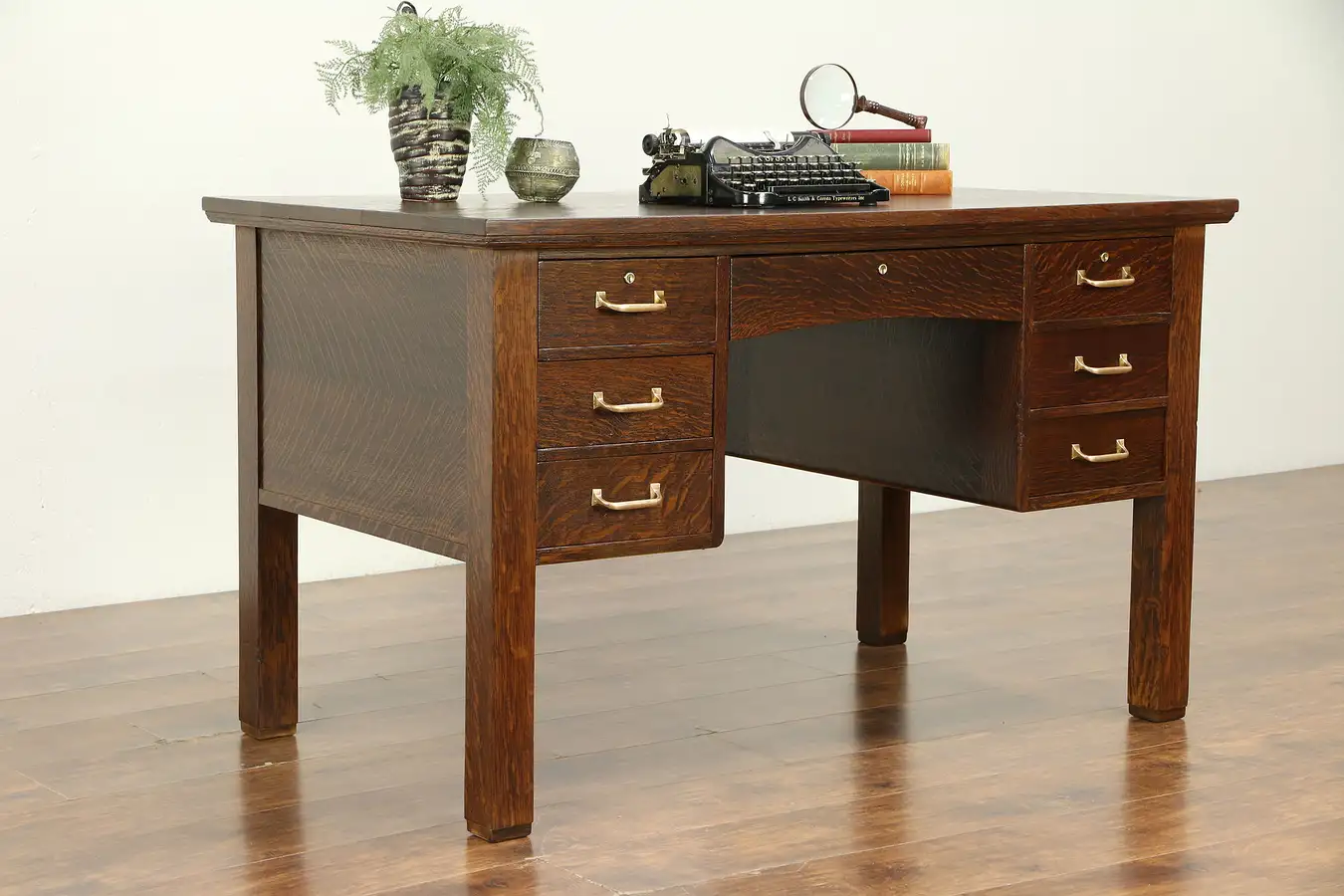 Main image of Arts & Crafts Mission Oak Antique 1905 Craftsman Desk, Original Hardware