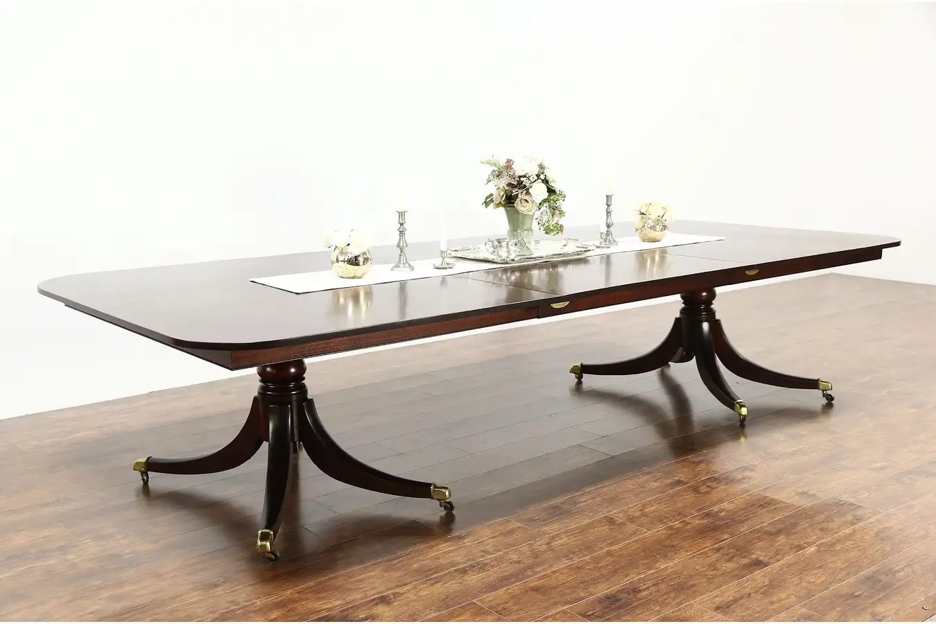 Main image of English 1870 Antique 11 1/2' Mahogany Banquet Dining Table, 2 Pedestals