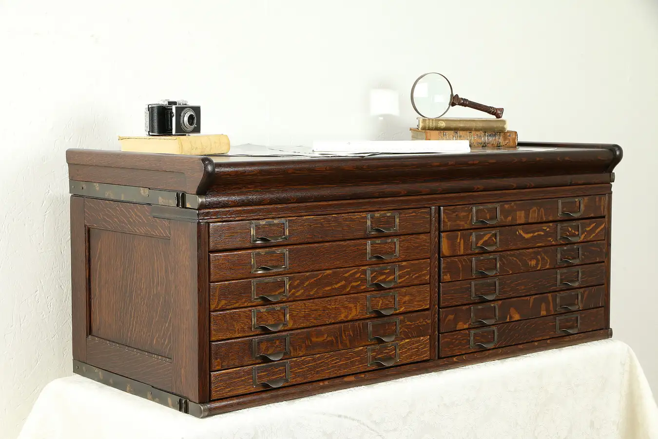 Main image of Oak Antique Desktop 12 Drawer File, Collector Cabinet, Jewelry Chest