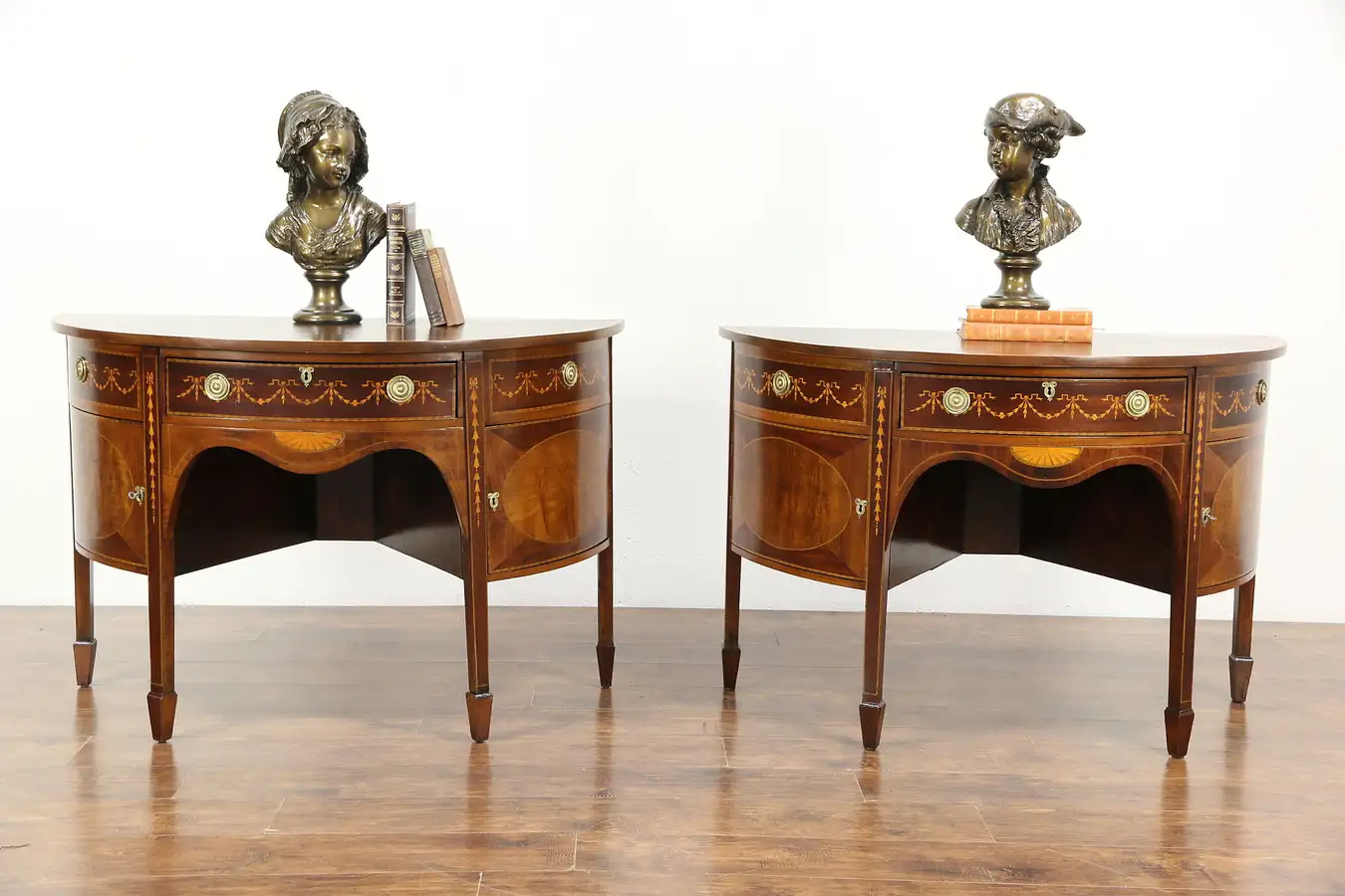 Main image of Pair of Antique Demilune Half Round Console Tables or Sideboards, England