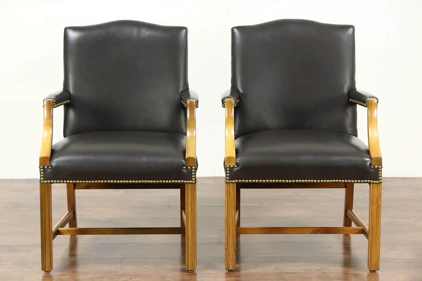 Main image of Pair of Leather Office or Library Chairs with Arms, Signed Taylor, Vintage