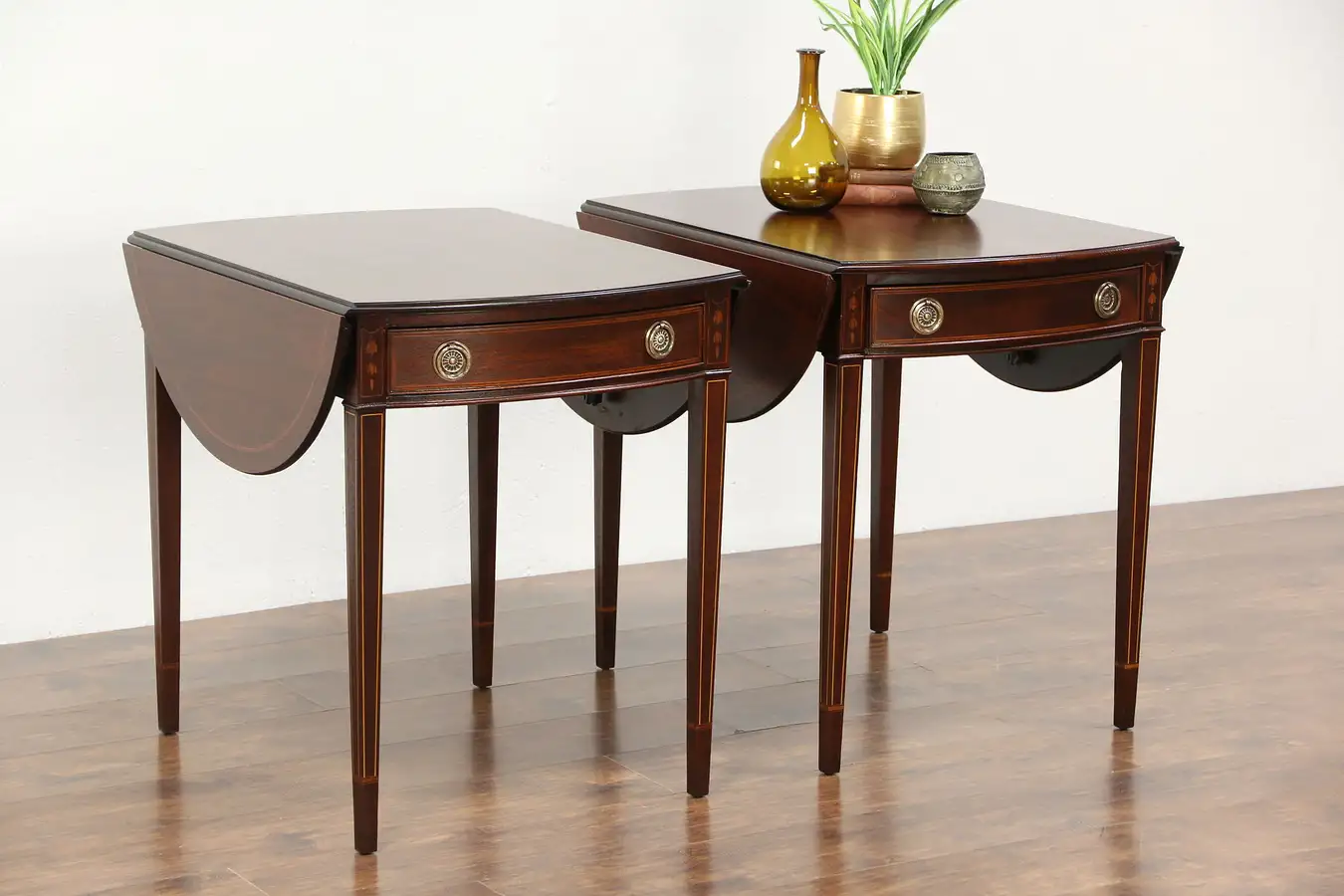 Main image of Pair Vintage Pembroke Dropleaf Mahogany Lamp or End Tables, Nightstands, Miller