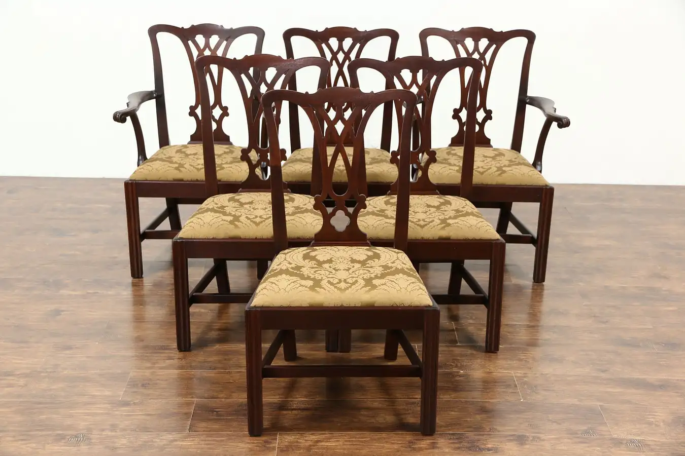 Main image of Set of 6 Traditional Georgian Style Vintage Dining Chairs, New Upholstery