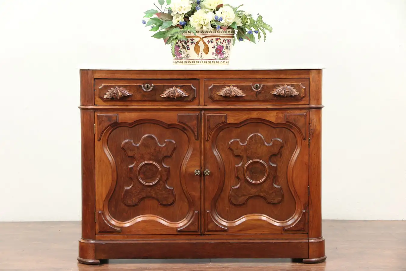 Main image of Victorian Antique Walnut Sideboard, Server, Buffet, Marble Top