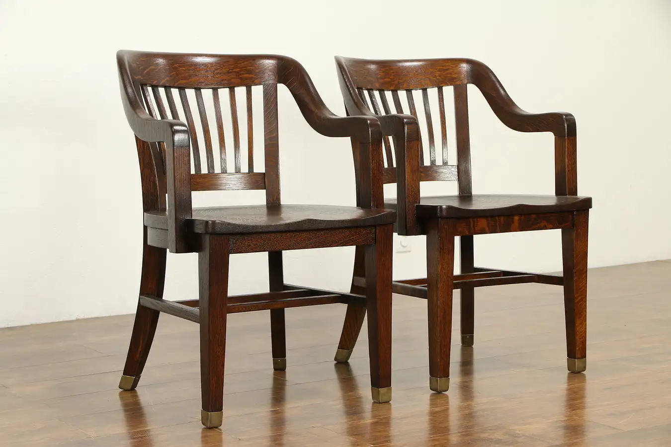 Main image of Pair of Antique Quarter Sawn Oak Banker, Office or Library Chairs Crocker