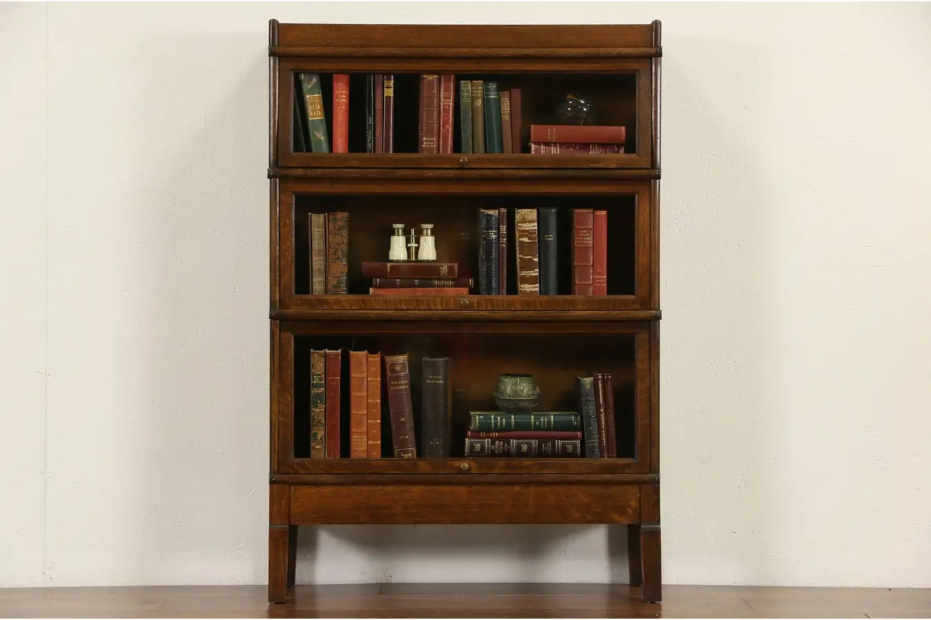 Main image of Oak 3 Stack Barrister Lawyer 1900 Antique Bookcase, Signed Macey