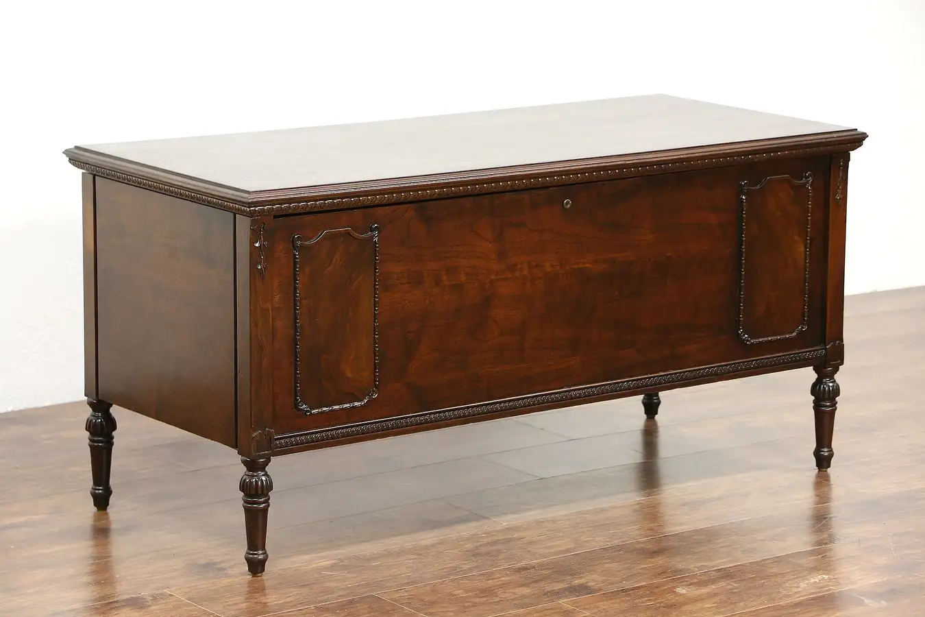 Main image of Walnut Antique Cedar Lined Chest or Trunk, Signed Banderob, Oshkosh, WI