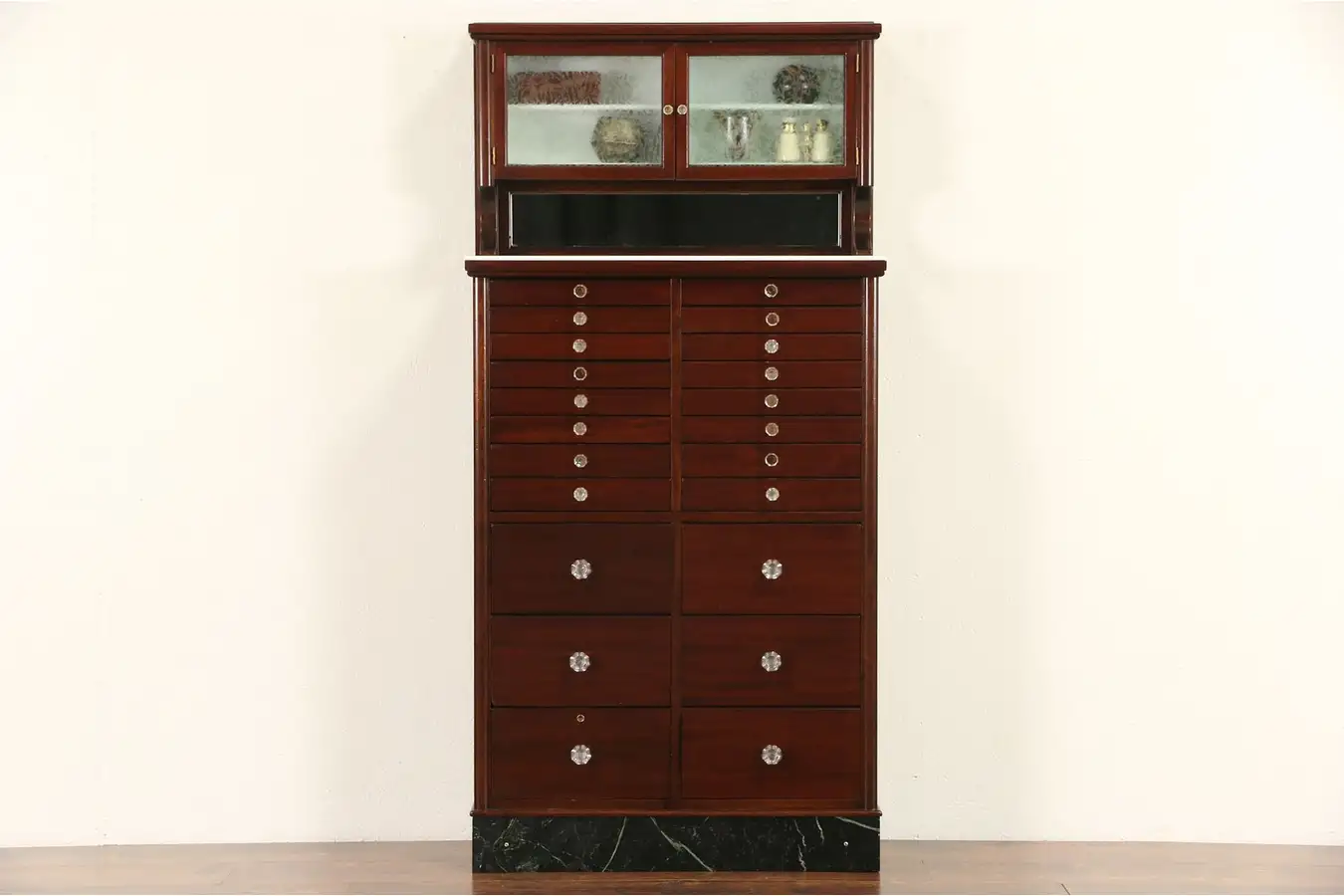 Main image of Dentist Antique 1910 Antique Dental 22 Drawer Mahogany Cabinet, Marble Base