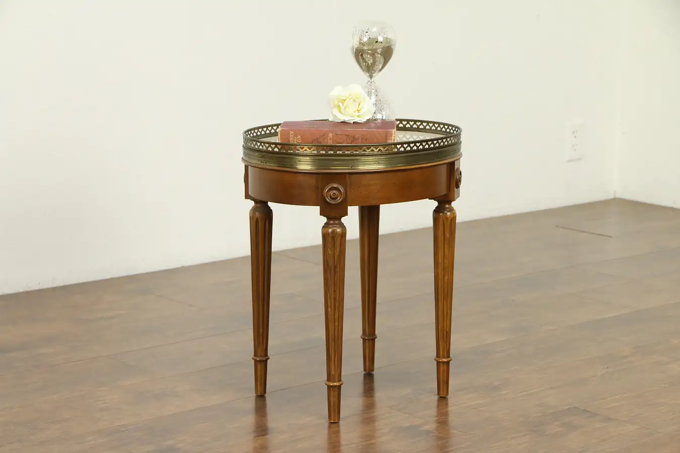 Main image of Chairside Vintage Oval Table, Marble Top, Brass Gallery