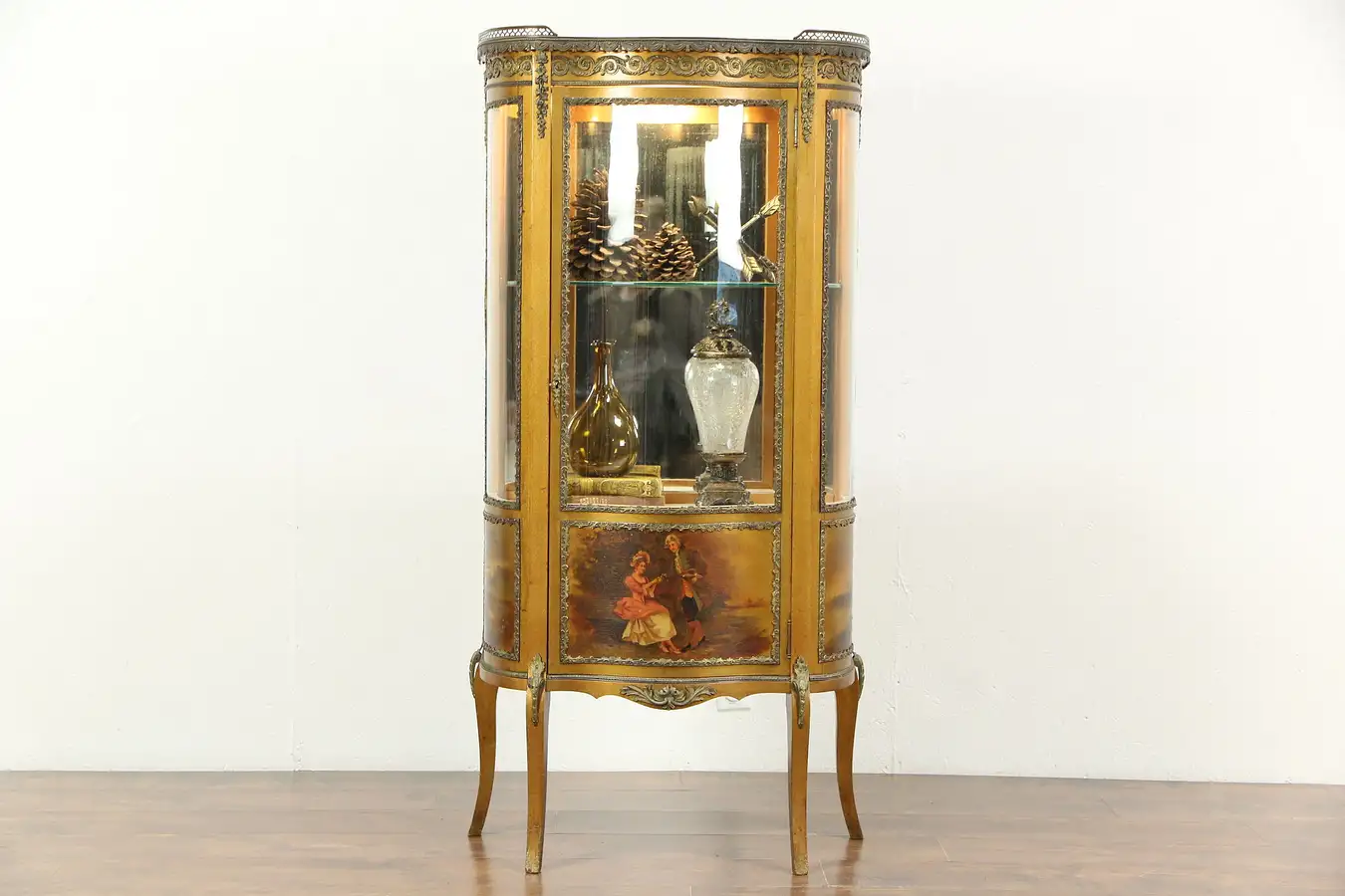 Main image of French Vernis Martin Antique Curved Glass Vitrine or Curio Display Cabinet