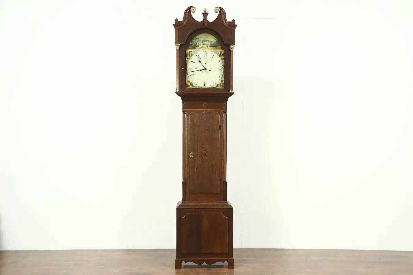 Main image of Georgian 1825 Antique Oak Grandfather Long Case Clock, Quartz Movement