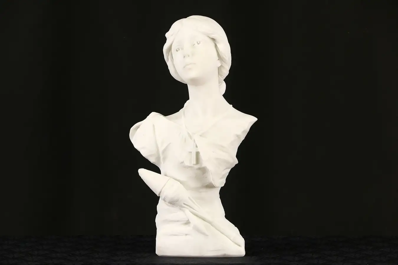 Main image of Joan of Arc, Carrara Marble 1900 Antique Sculpture, Signed Piazza