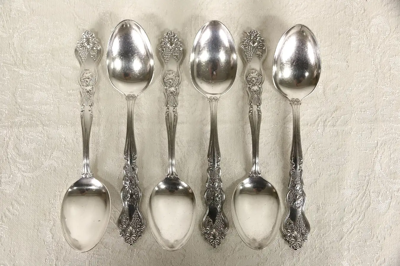 Main image of Set of 6 Victorian Silverplate Grapevine Motif Teaspoons, Pat. 1906