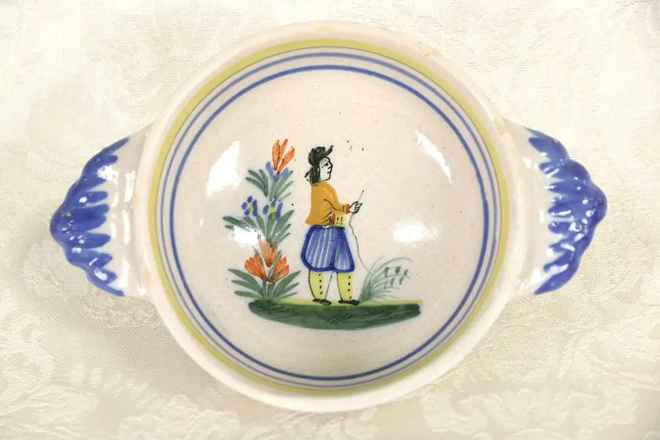 Main image of Quimper Lug Porridge Bowl, Hand Painted & Signed, Brittany, France