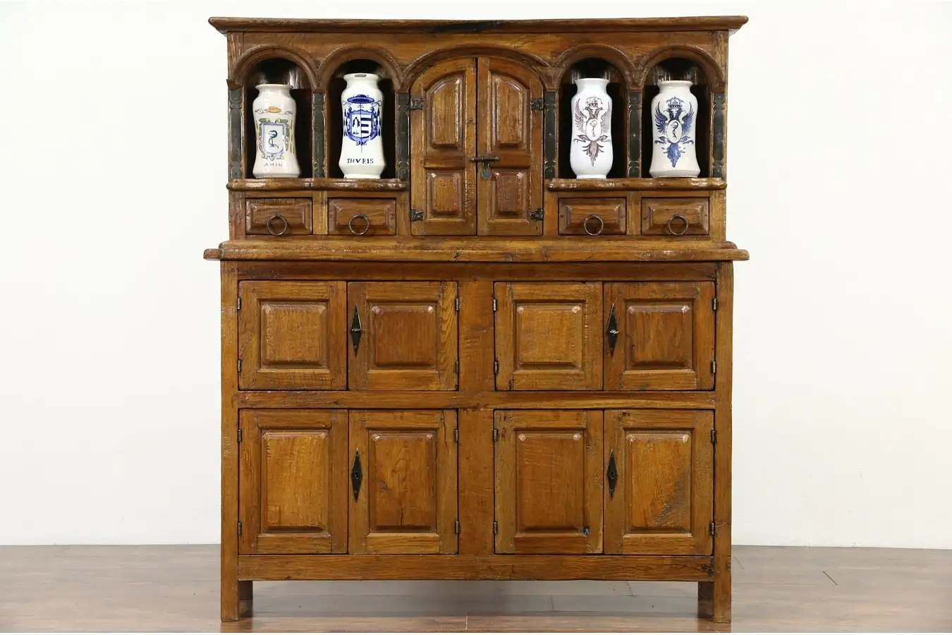 Main image of Apothecary Cabinet, Teak Vintage Cupboard with Drug Jars