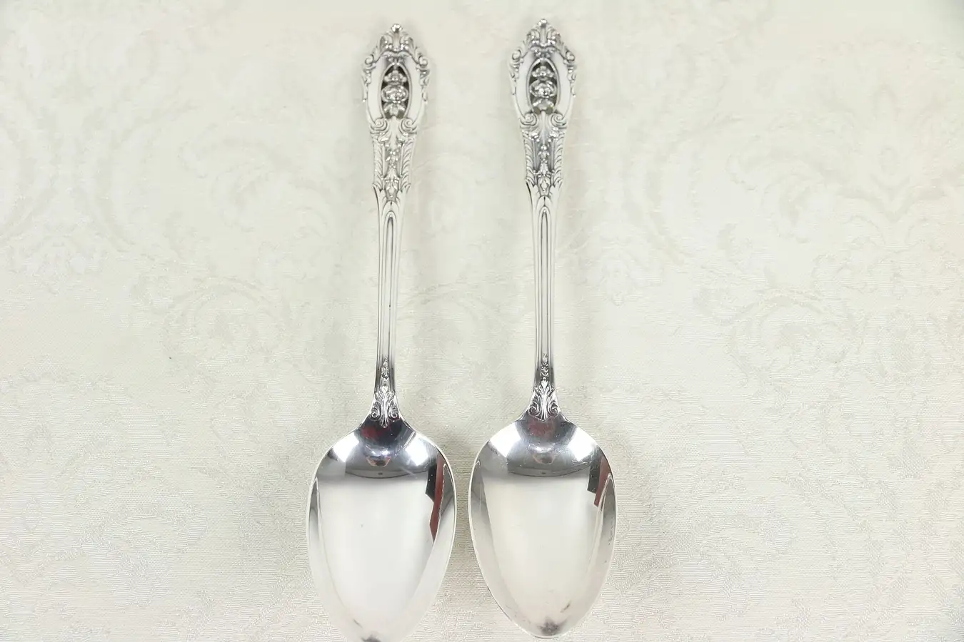 Main image of Pair Sterling Silver 8" Serving or Table Spoons, Rose Point by Wallace