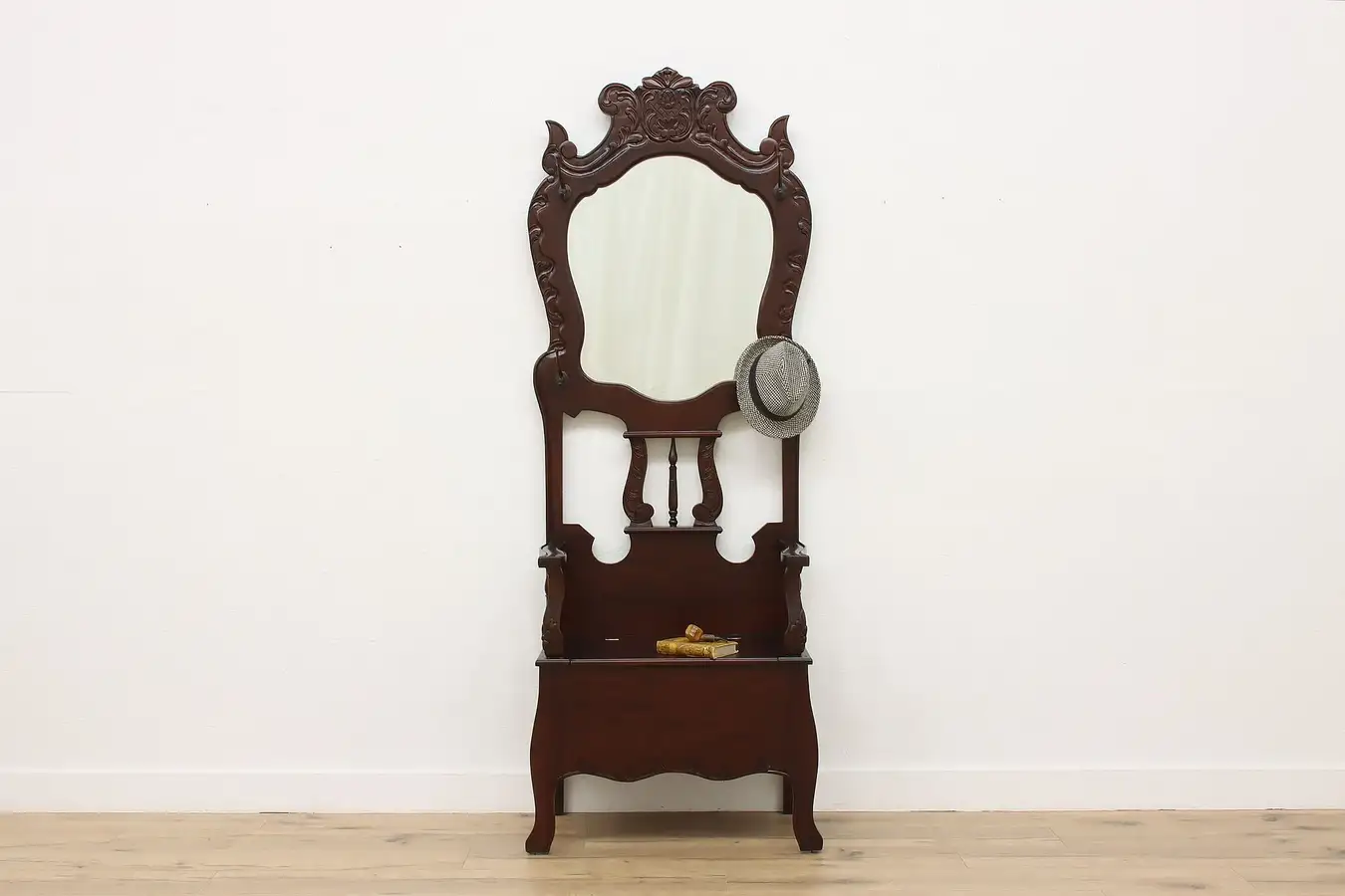 Main image of Victorian Vintage Carved Mahogany Hall Stand Lift Lid Bench