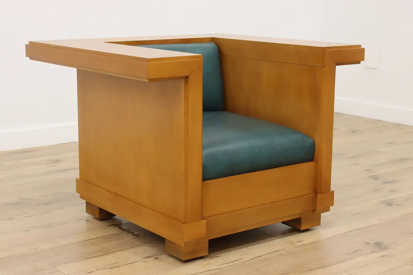 Main image of Midcentury Modern Vintage Birch & New Leather Cube Chair